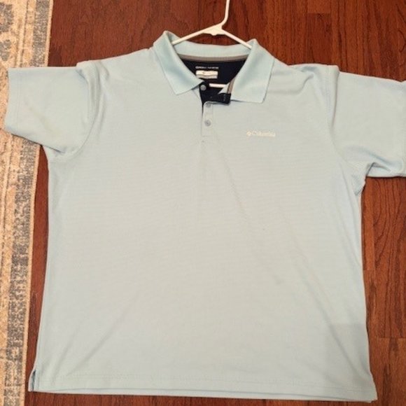 Columbia Shirt Mens XXL Short Sleeve Polo Outdoor Casual Light Blue Omni Wick - Picture 1 of 3